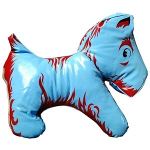 Vintage Mid Century Vinyl Plush Stuffed Dog Terrier Scottie Animal Blue Red